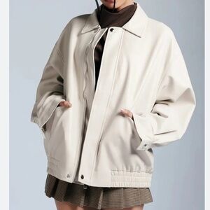 NWT Wild Pony cream vegan leather bomber jacket size L